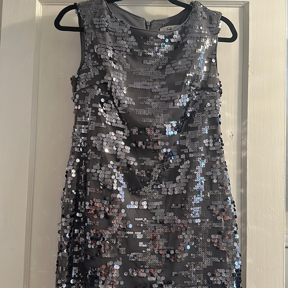 Sleeveless gray sequin dress